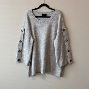 Lane Bryant Heather Gray Button-Sleeve Sweater